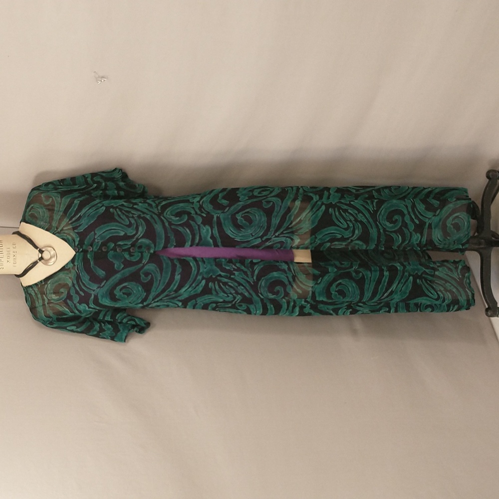 Phool Beach Cover Up Sheer Long Maxi w/ Slits Lounge Pool Beach Lg Teal & Black